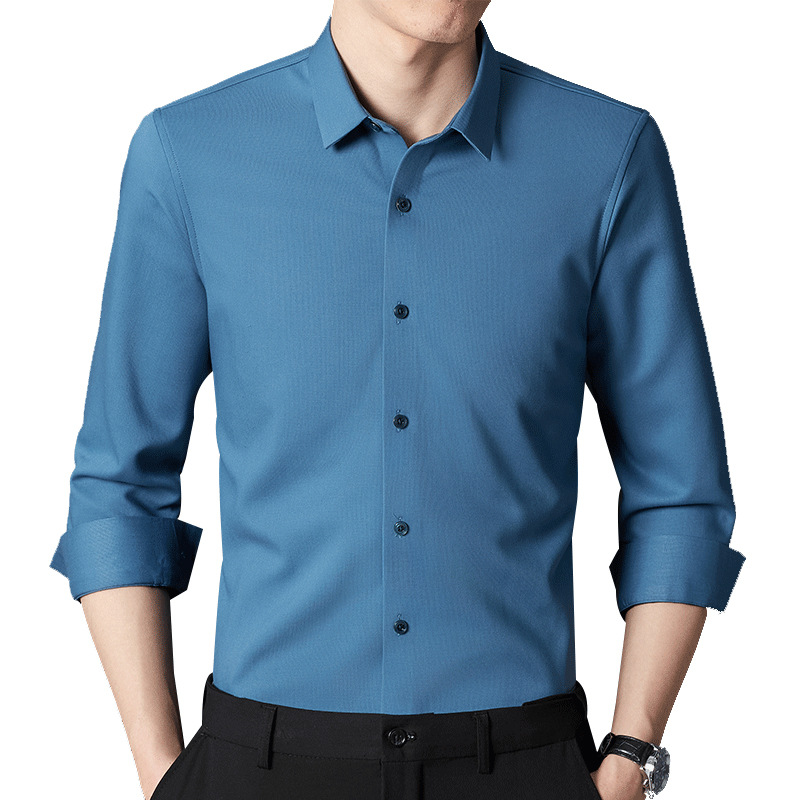 Camisa casual de negocios sin chándal sin plancha para hombre