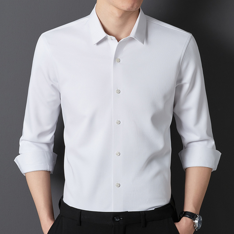 Camisa casual de negocios sin chándal sin plancha para hombre